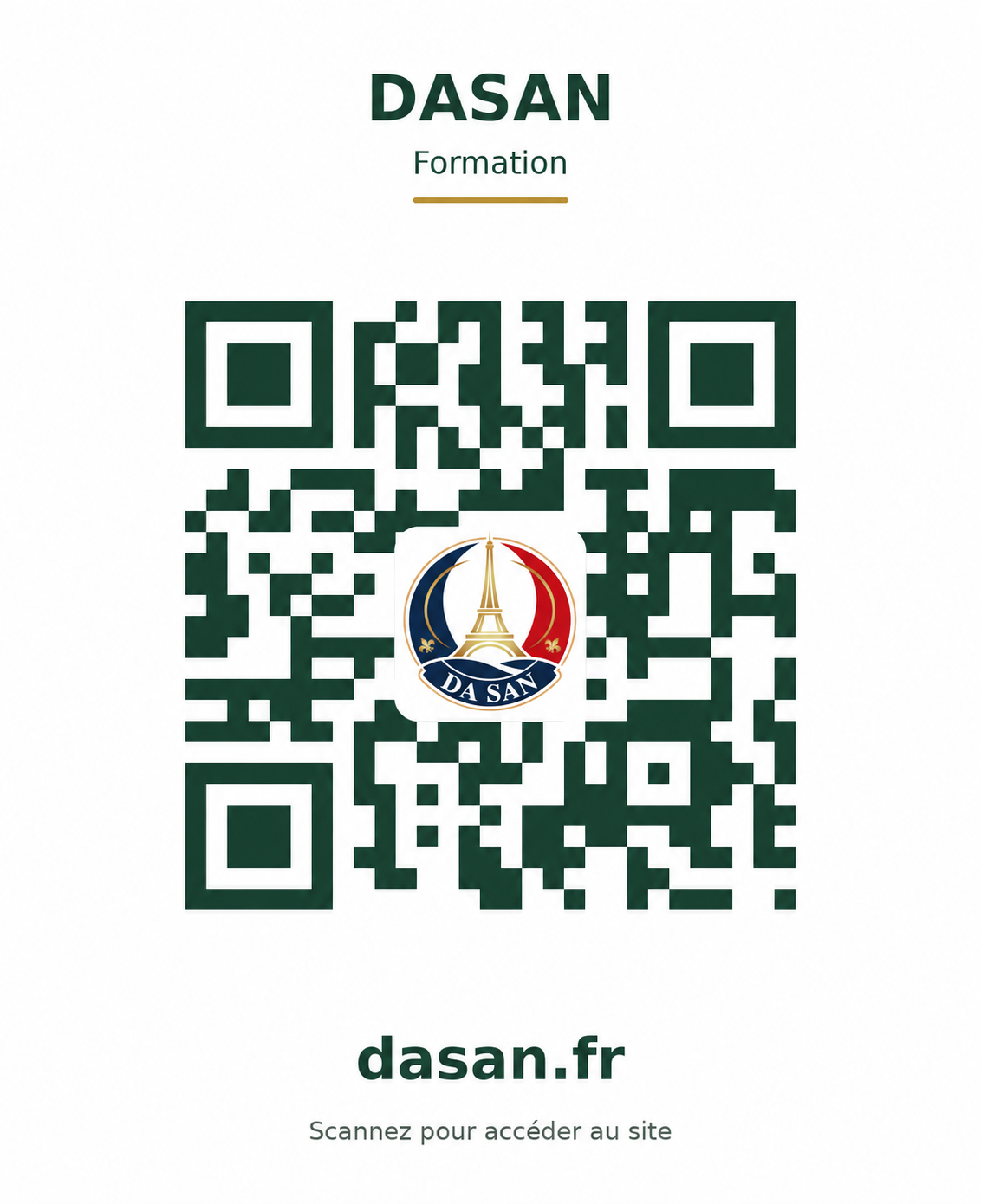 QR code avec le logo DASAN vers la page d’accueil https://dasan.fr/